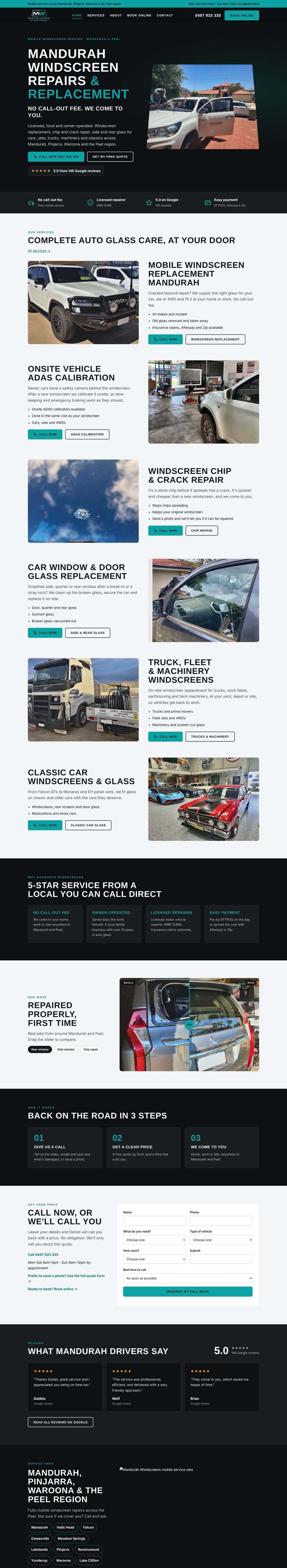 Mandurah Windscreens website by TOI Studio